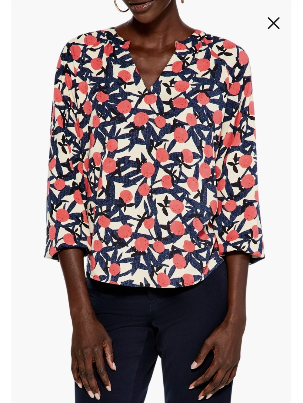 NIC + ZOE Fresh Squeeze Printed 3/4-Sleeve Top, M
